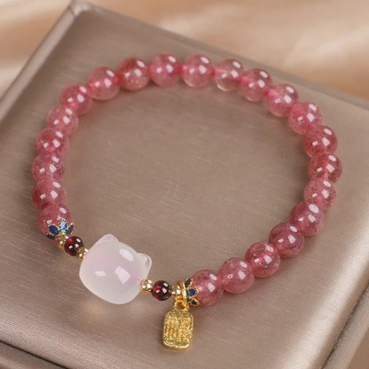 White Jade Cat Fu Character Bracelet