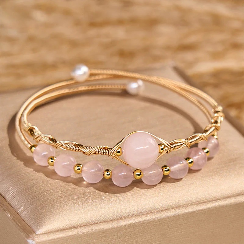 Rose Quartz Metal Cuff Bracelet