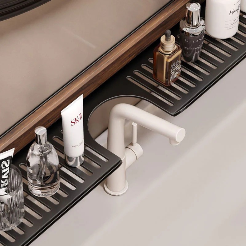 No-Drill Walnut Aluminum Faucet Rack