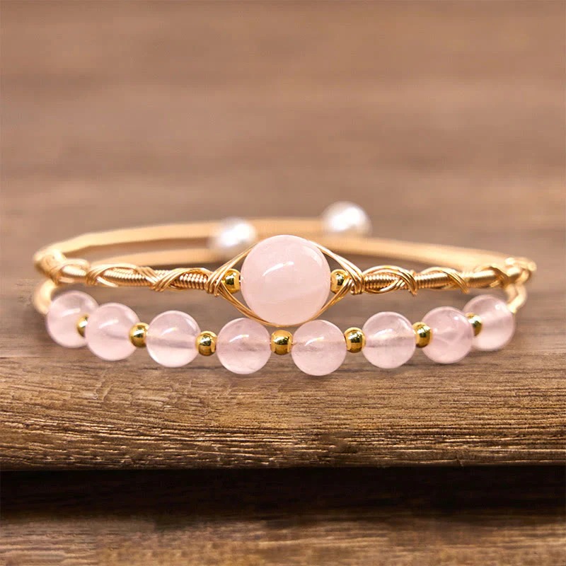 Rose Quartz Metal Cuff Bracelet