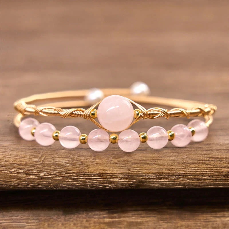 Rose Quartz Metal Cuff Bracelet
