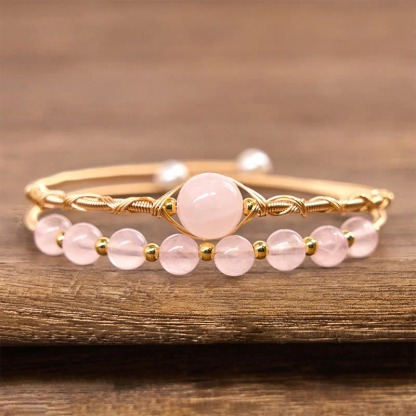 Rose Quartz Metal Cuff Bracelet