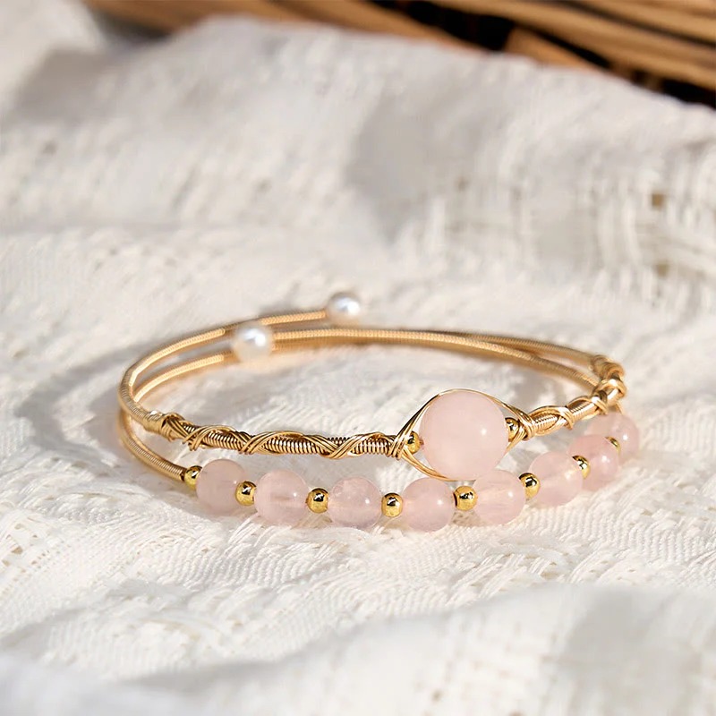 Rose Quartz Metal Cuff Bracelet