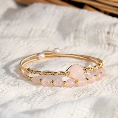 Rose Quartz Metal Cuff Bracelet