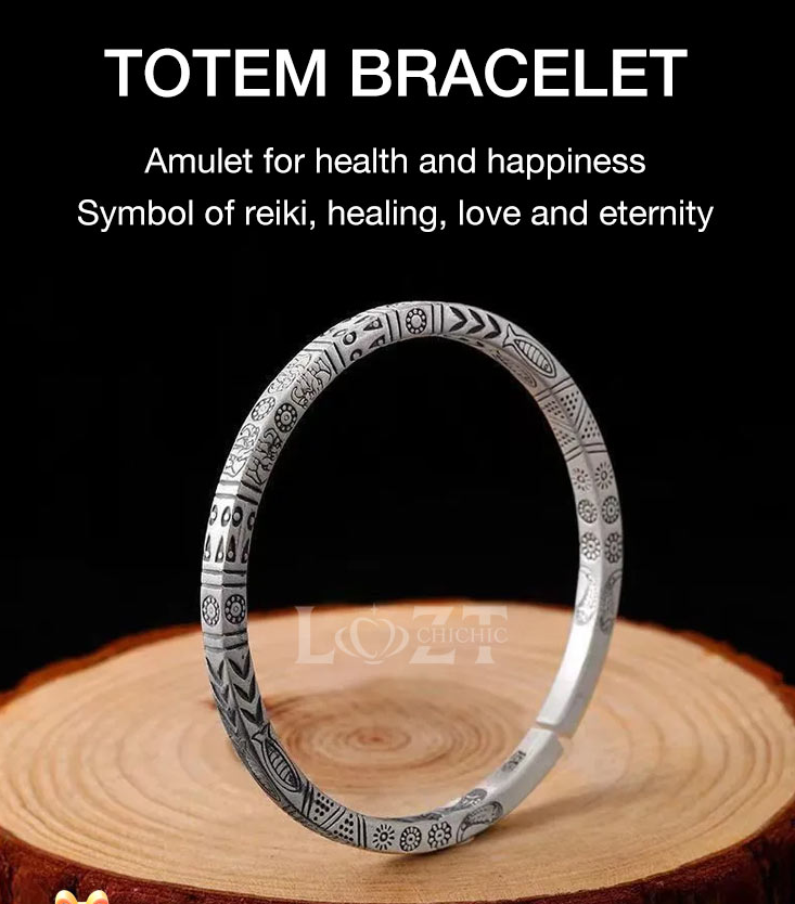 Lucky vintage totem bracelet Bless Wealth and Auspicious Carving - Adjustable, Free box