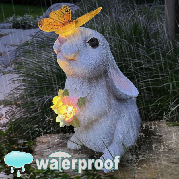 Solar Rabbit Statue with Butterfly LED Light