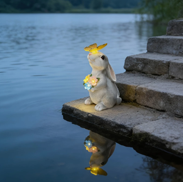 Solar Rabbit Statue with Butterfly LED Light
