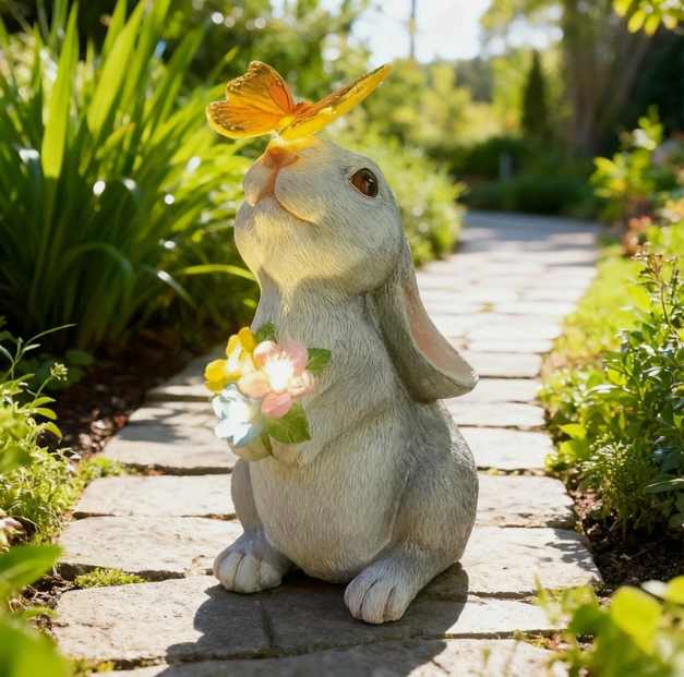 Solar Rabbit Statue with Butterfly LED Light