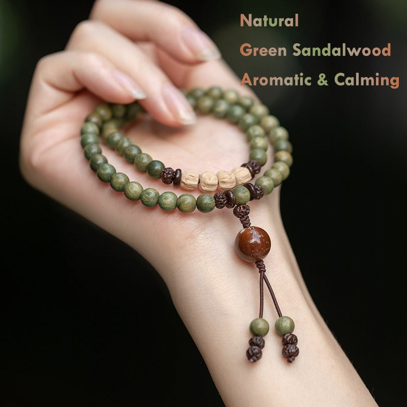 Natural Green Sandalwood Mala Bracelet