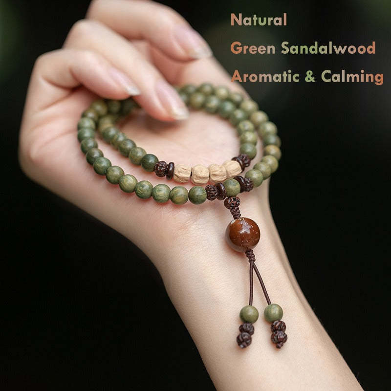 Natural Green Sandalwood Mala Bracelet