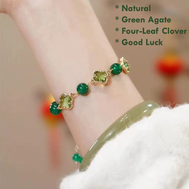 Four-Leaf Clover Agate Bracelet