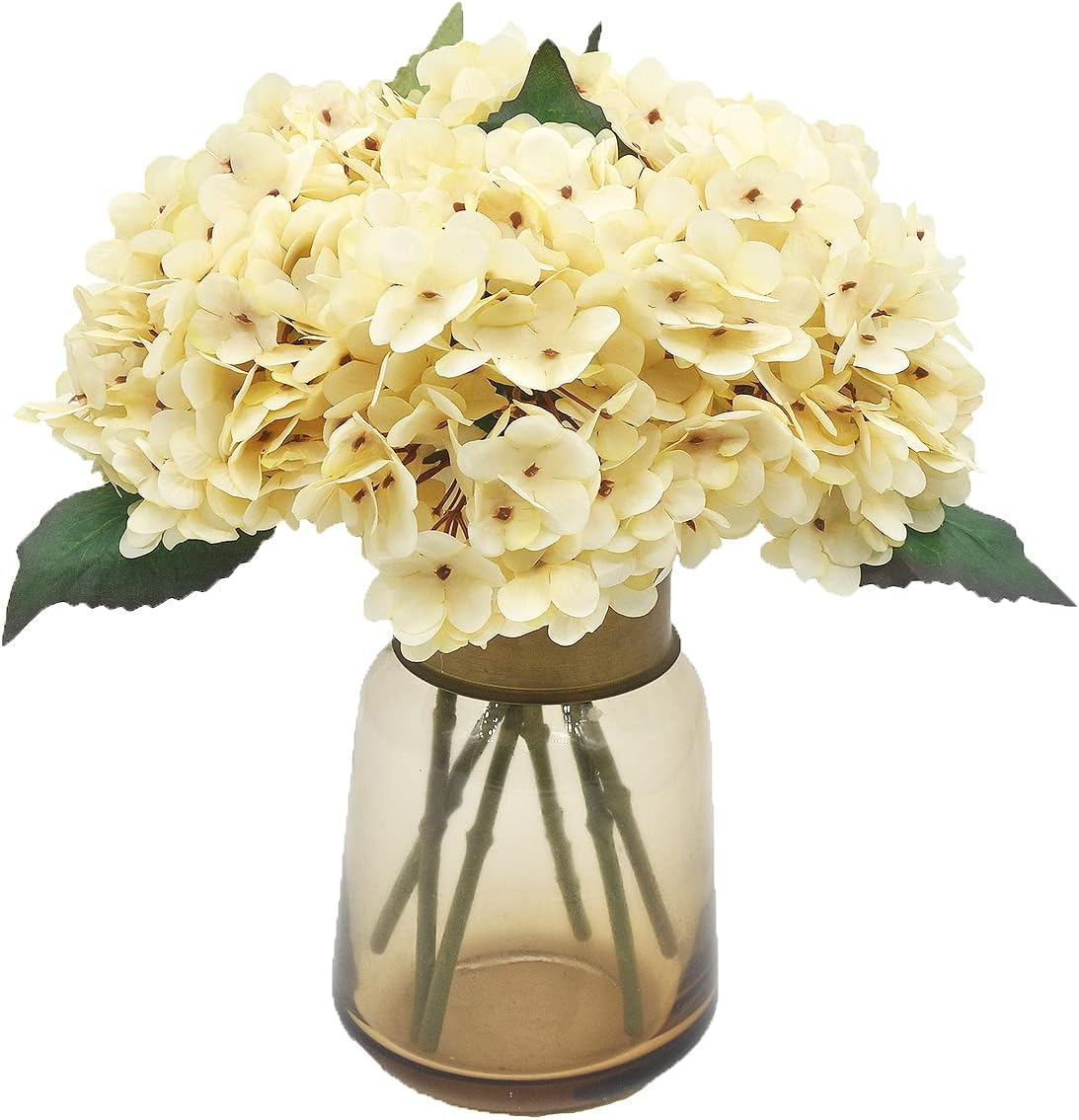 Artificial Fake Flowers Plants Silk Hydrangea 1 Flower Head Arrangements Wedding Bouquets Decorations Plastic Floral Table Centerpieces Home Kitchen Garden (Cream)