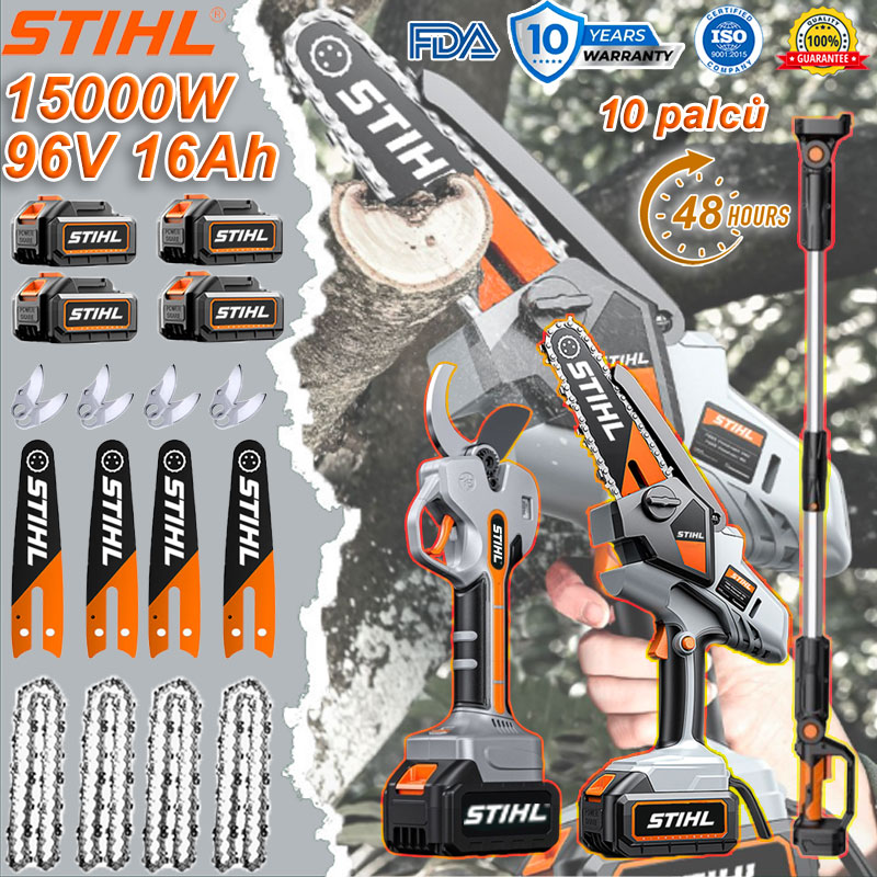 Bezkartáčová řetězová pila STIHL 15000W s dlouhou rukojetí a zatahovacími nůžkami na zahradu
