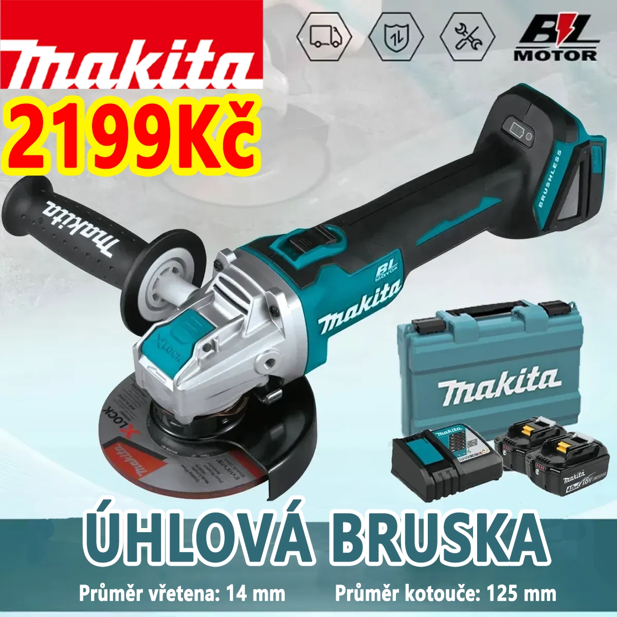 110. výročí Makity — 18V LXT® Li-Ion bezuhlíková úhlová bruska X-LOCK (kotouče 115 mm / 125 mm) s AFT® – pouze nástroj