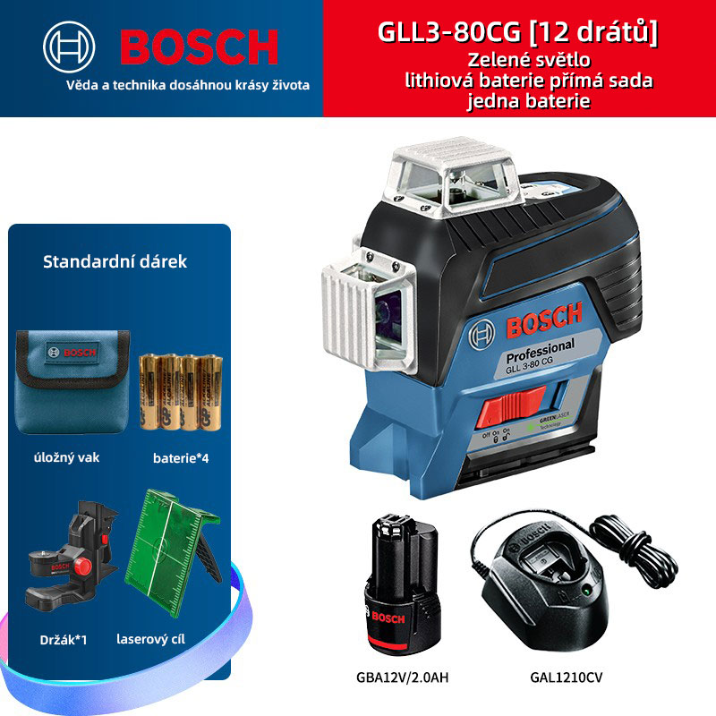 [BOSCH-GLL 3-80 CG] Laserová vodováha s 16 liniemi, venkovní viditelnost 60 m, 360° kolem domu, čtyři režimy na výběr, objednejte si nyní a užijte si 50% slevu, vrácení peněz a dopravu zdarma.