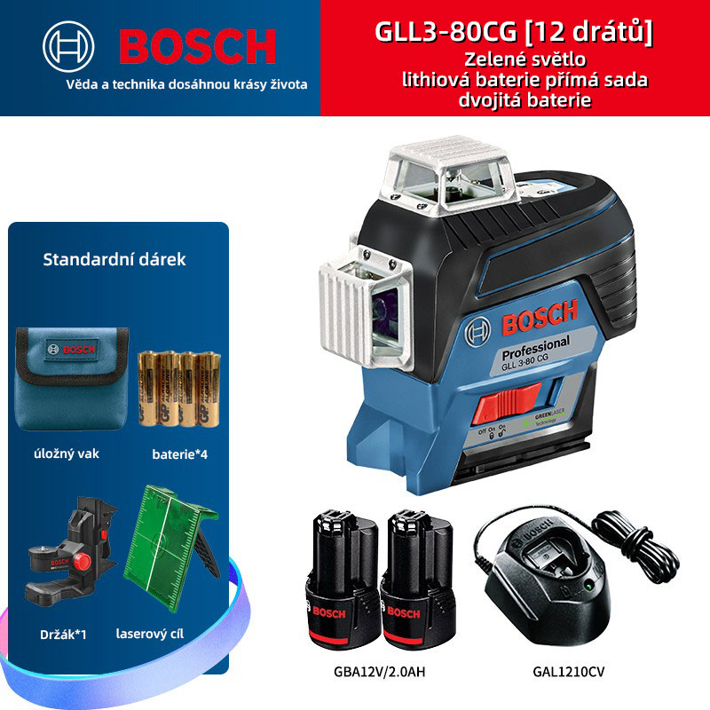 [BOSCH-GLL 3-80 CG] Laserová vodováha s 16 liniemi, venkovní viditelnost 60 m, 360° kolem domu, čtyři režimy na výběr, objednejte si nyní a užijte si 50% slevu, vrácení peněz a dopravu zdarma.