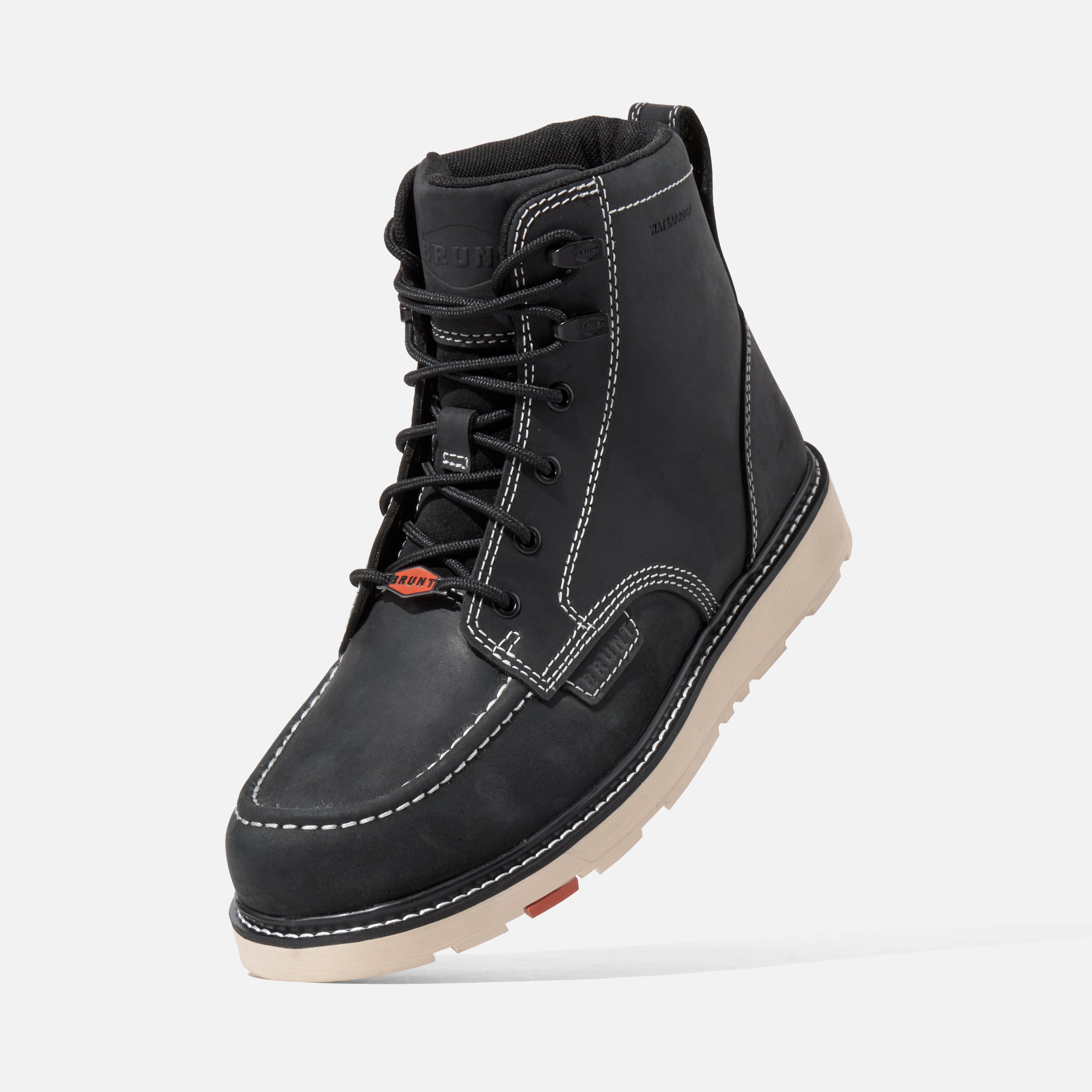 45 degree angle of the left BRUNT 6 inch waterproof moc toe marin work boot in black * 1
