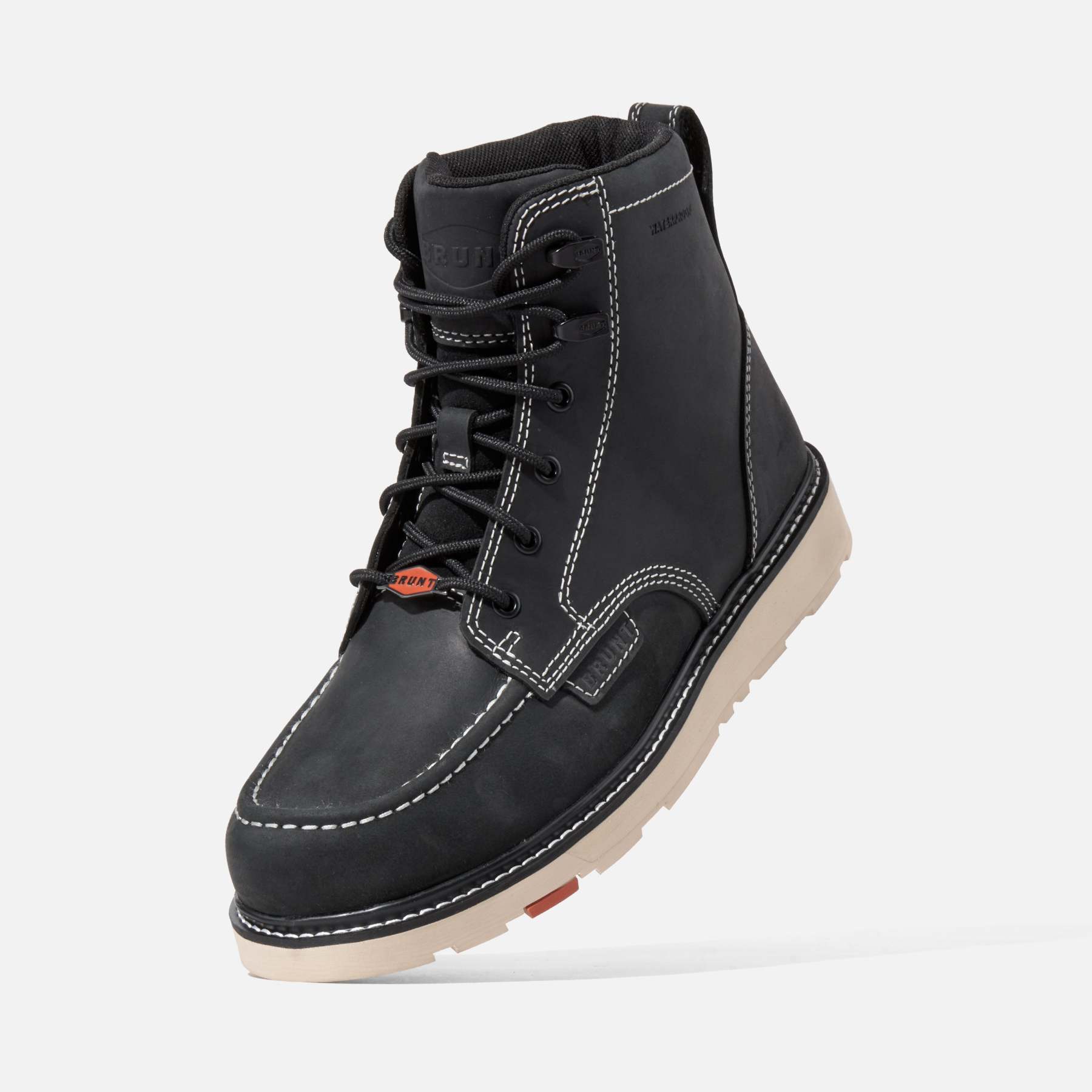 45 degree angle of the left BRUNT 6 inch waterproof moc toe marin work boot in black * 1