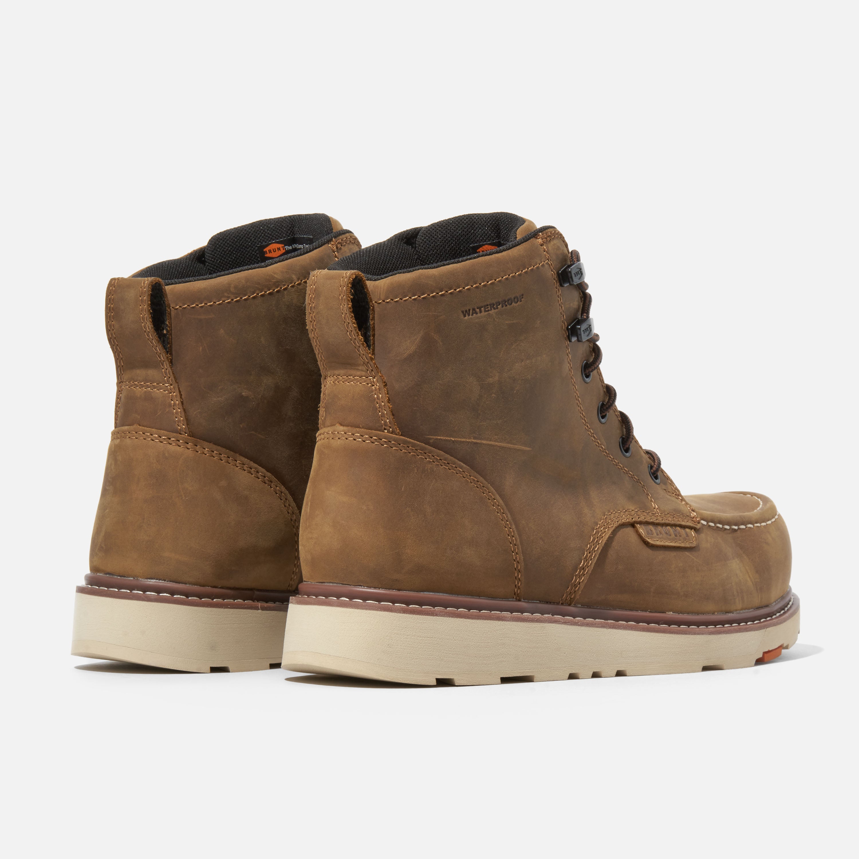 45 degree angle of the back BRUNT 6 inch waterproof moc toe marin work boot in brown * 0