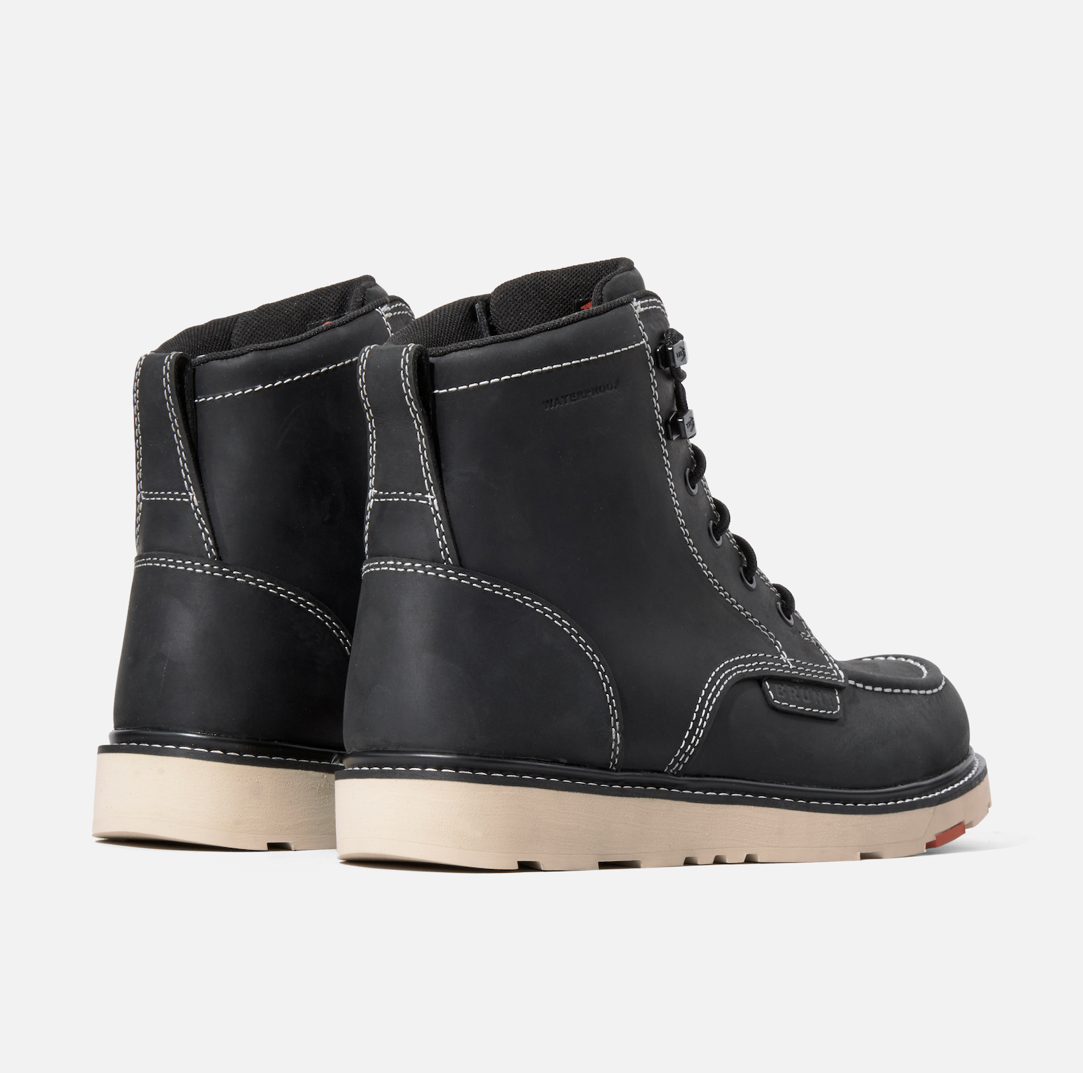 45 degree angle of the back BRUNT 6 inch waterproof moc toe marin work boot in black * 1