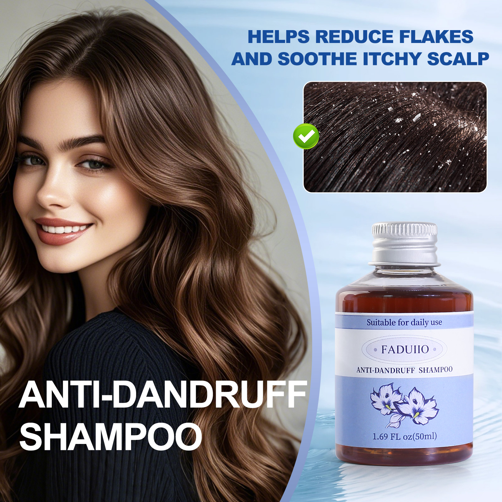 FADUIIO 3-Piece Hair Care Travel Set – Anti-Dandruff Shampoo, Deep Moisturizing Conditioner & Caviar Hair Oil | Soothing, Nourishing & Shine-Boosting Essentials