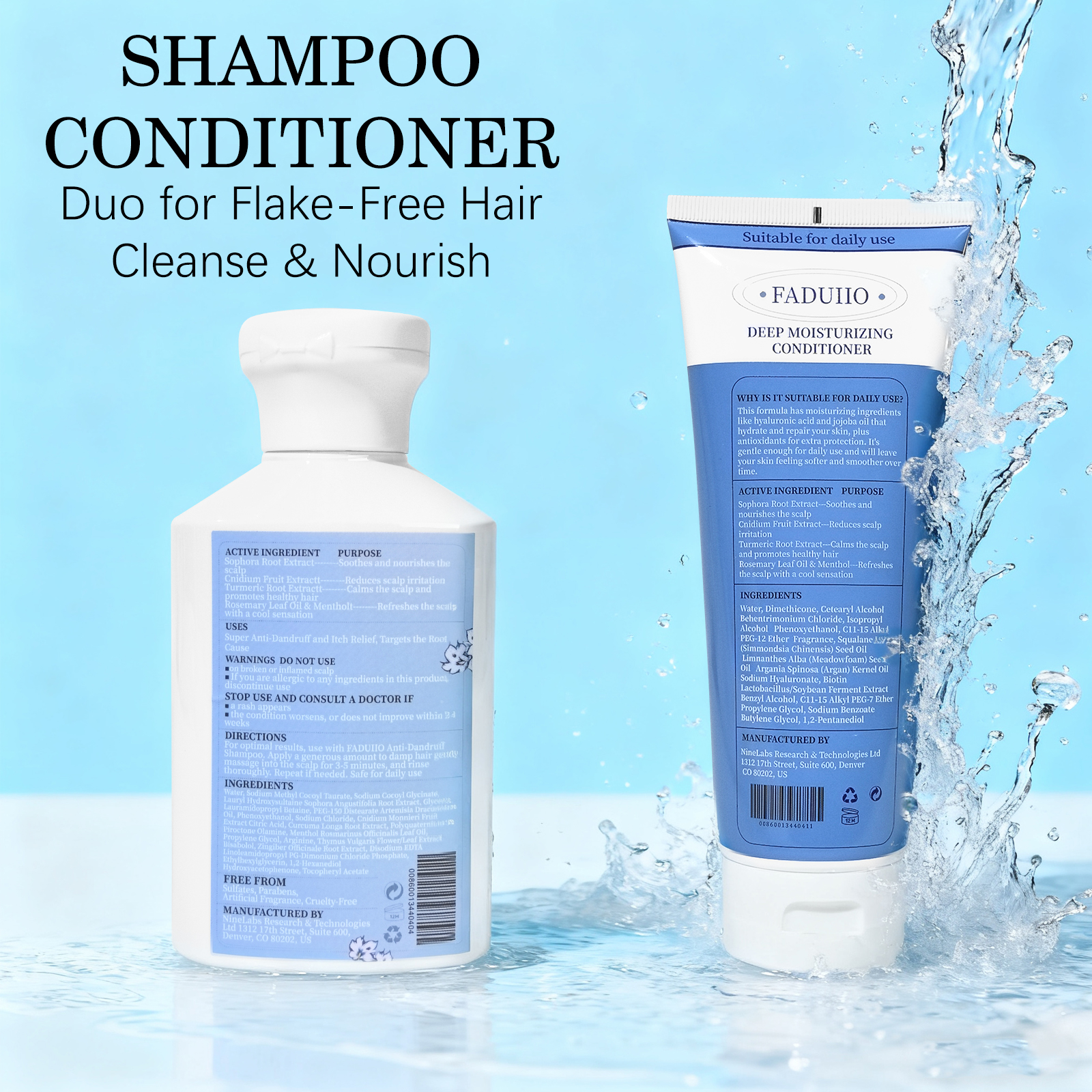 FADUIIO Anti-Dandruff Shampoo + Moisturizing Conditioner Set | Soothes Scalp & Reduces Visible Flakes | Sulfate & Paraben Free
