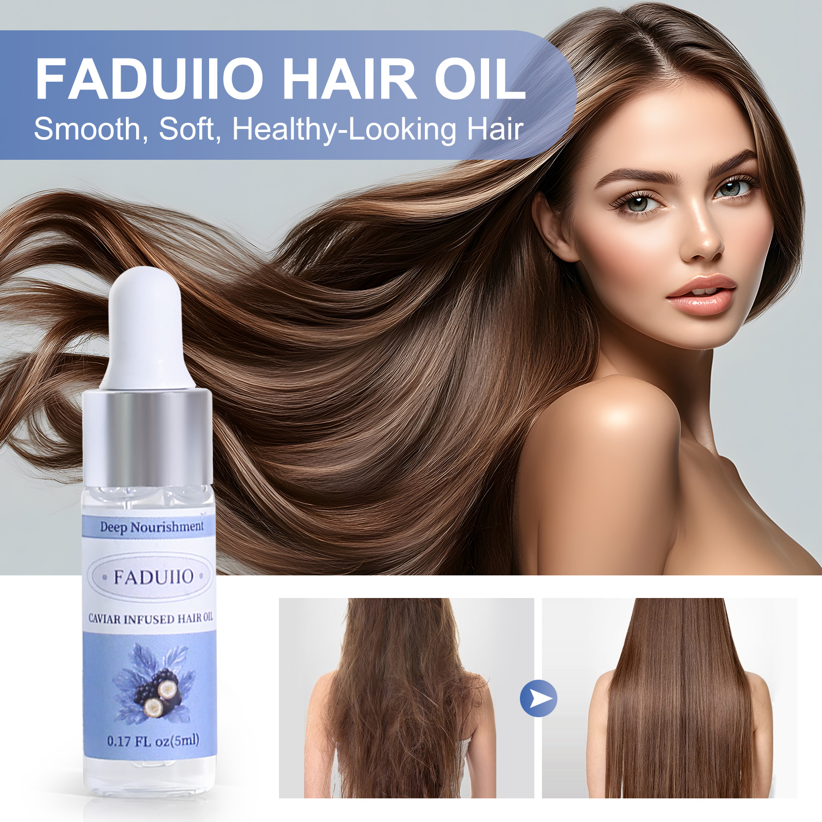 FADUIIO 3-Piece Hair Care Travel Set – Anti-Dandruff Shampoo, Deep Moisturizing Conditioner & Caviar Hair Oil | Soothing, Nourishing & Shine-Boosting Essentials