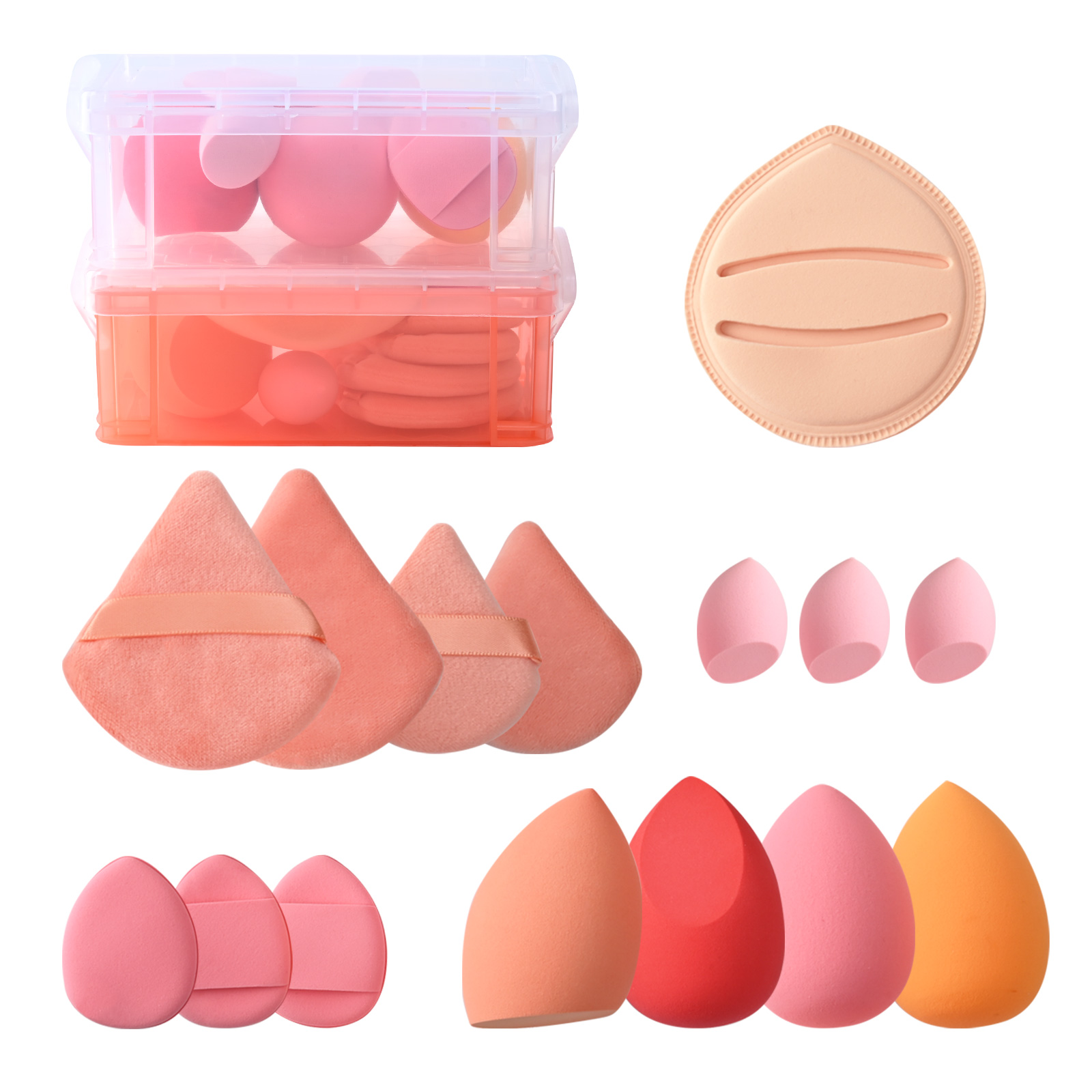 FADUIIO Aspira 15-Piece Makeup Sponge & Puff Set – Rubycell Sponge, Beauty Blenders, Triangle & Finger Puffs | Reusable Soft Tools for Liquid & Powder Application
