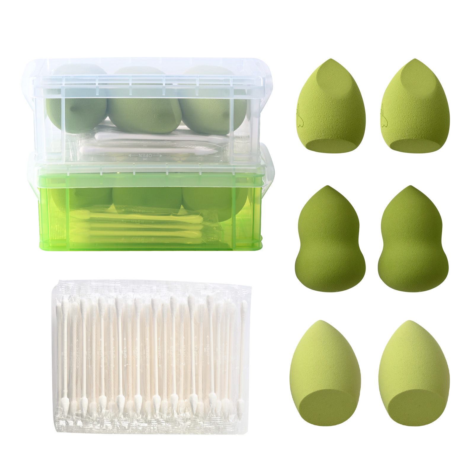 FADUIIO Aspira Makeup Sponge Set – 6 Latex-Free Beauty Blenders & 50 Hygienic Cotton Swabs in Travel Box | Flawless Foundation, Contouring & Touch-Up Kit for All Skin Types