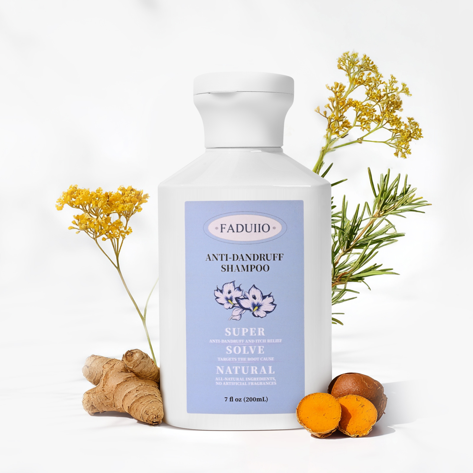 FADUIIO Anti-Dandruff Shampoo for Women and Men, Soothes Itchy Red Scalp, Flaky Hair & Sensitive Scalp, Herbal Scent, Vegan, Sulfate-Free, Paraben-Free, Zinc Pyrithione Free, 7 fl oz