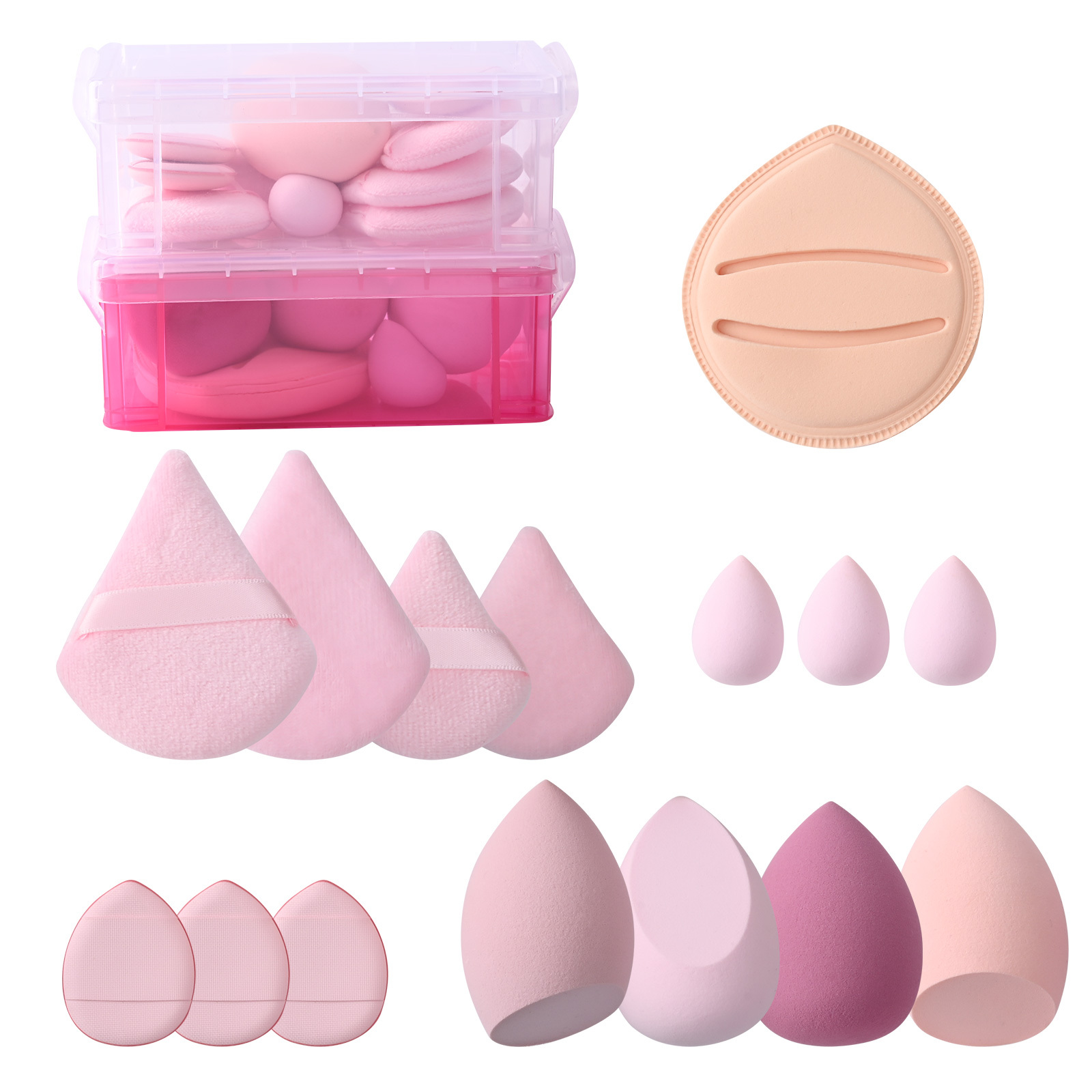 FADUIIO Aspira 15-Piece Makeup Sponge & Puff Set – Rubycell Sponge, Beauty Blenders, Triangle & Finger Puffs | Reusable Soft Tools for Liquid & Powder Application