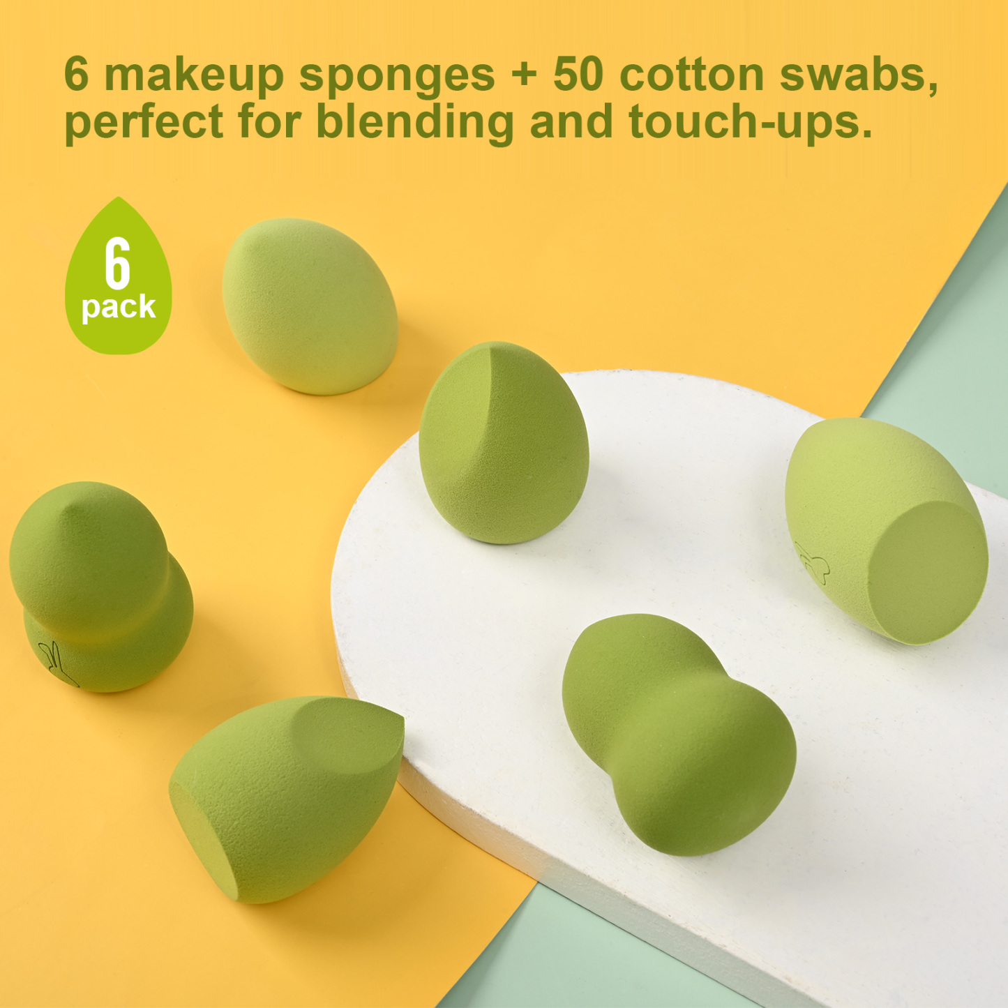 FADUIIO Aspira Makeup Sponge Set – 6 Latex-Free Beauty Blenders & 50 Hygienic Cotton Swabs in Travel Box | Flawless Foundation, Contouring & Touch-Up Kit for All Skin Types