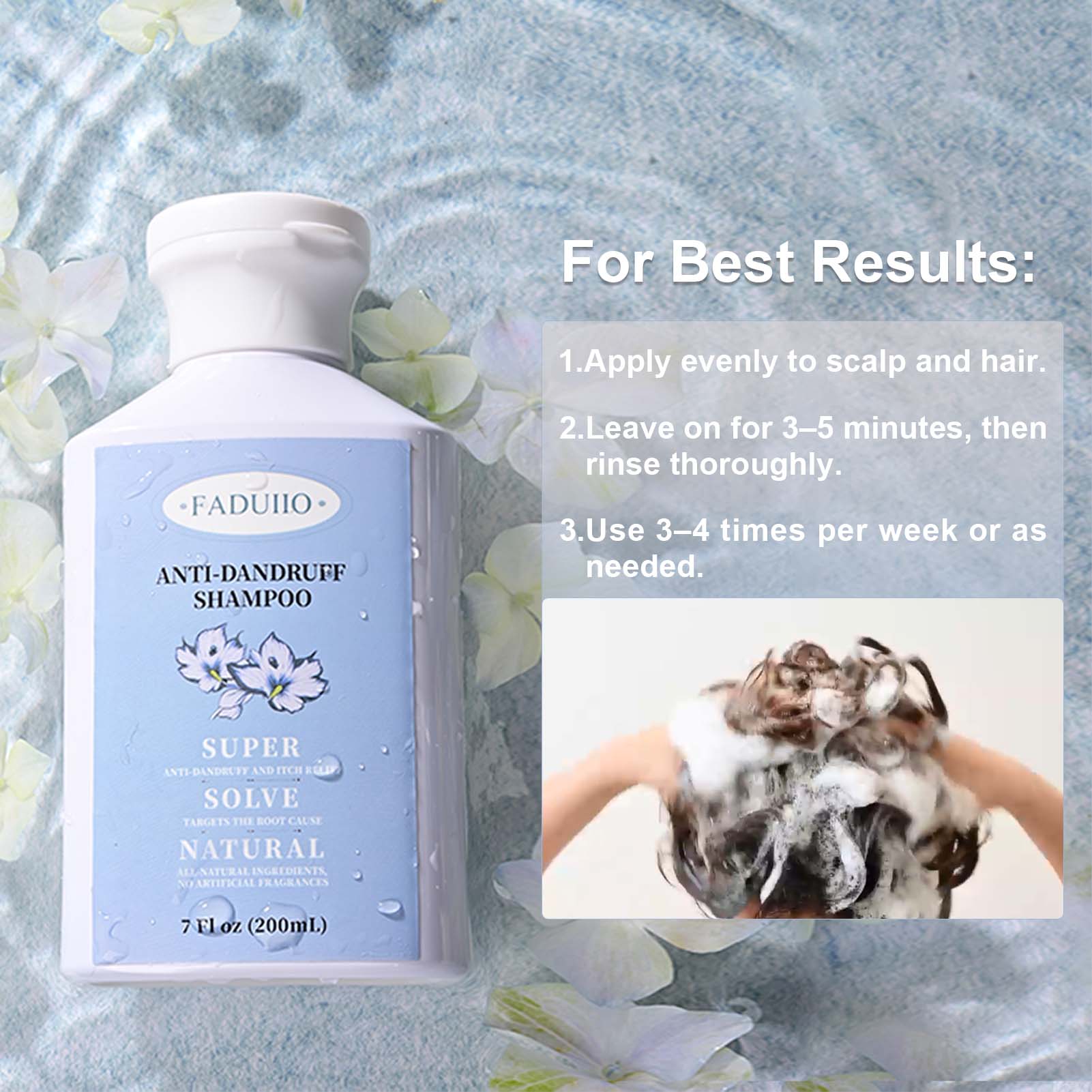 FADUIIO Anti-Dandruff Shampoo 2-Pack – Flake Control, Itchy Scalp Relief, Natural Extracts, Sulfate-Free, 200ml Each