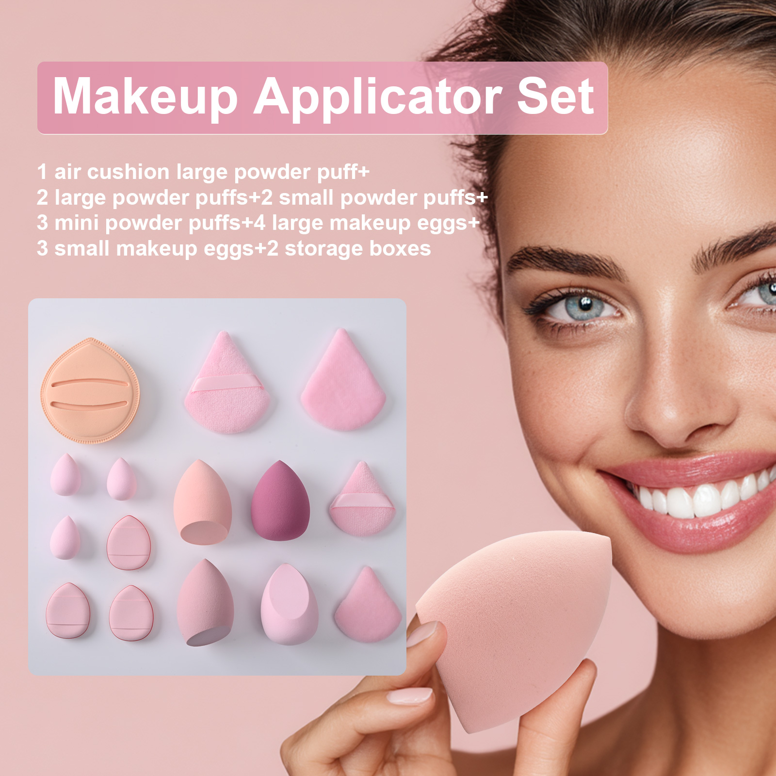 FADUIIO Aspira 15-Piece Makeup Sponge & Puff Set – Rubycell Sponge, Beauty Blenders, Triangle & Finger Puffs | Reusable Soft Tools for Liquid & Powder Application