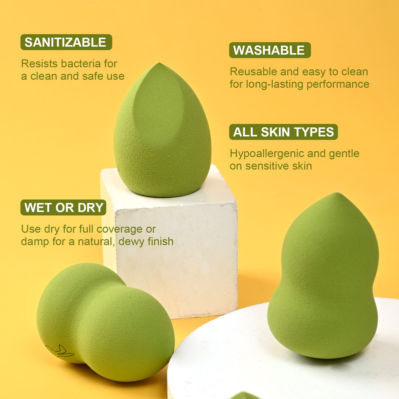 FADUIIO Aspira Makeup Sponge Set – 6 Latex-Free Beauty Blenders & 50 Hygienic Cotton Swabs in Travel Box | Flawless Foundation, Contouring & Touch-Up Kit for All Skin Types