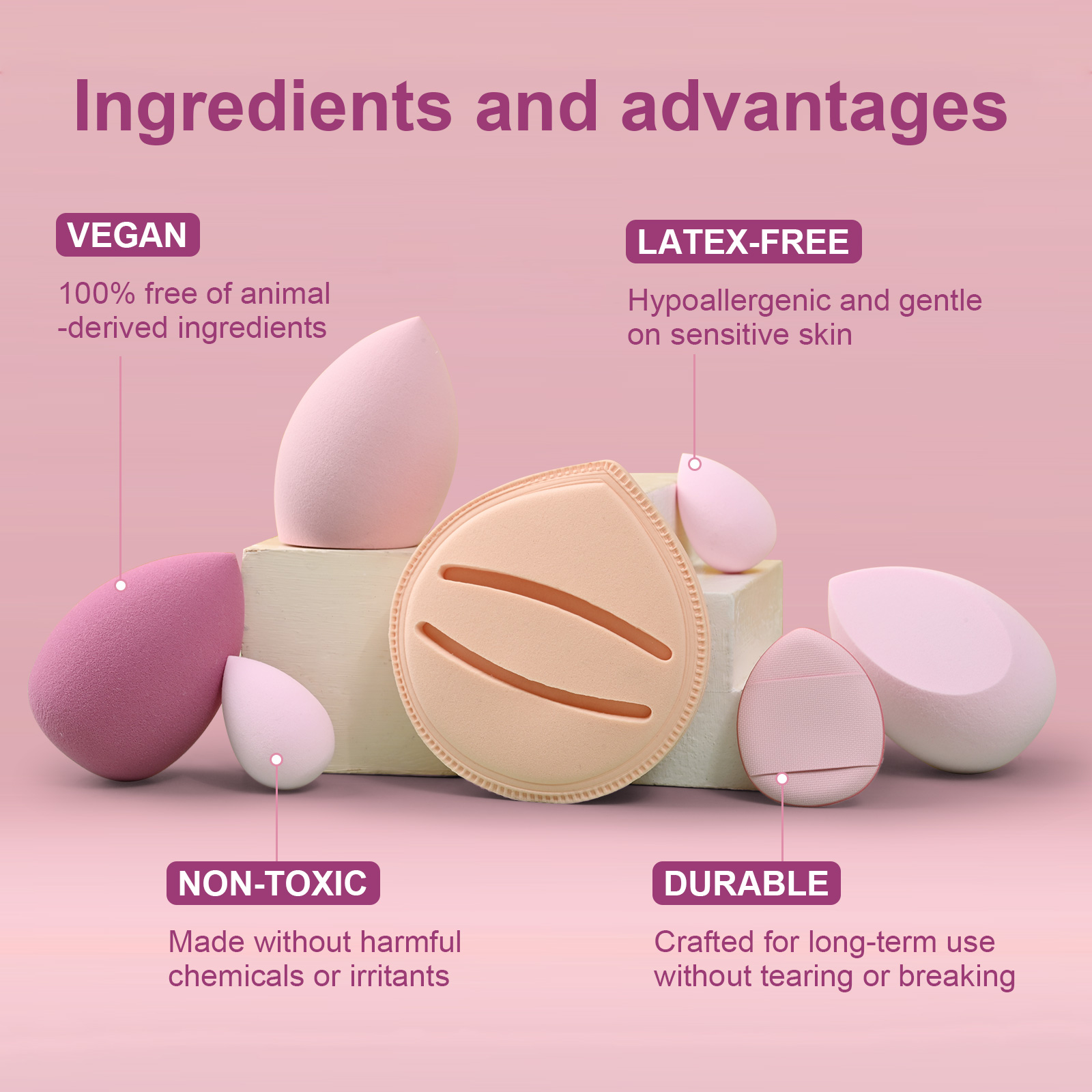 FADUIIO Aspira 15-Piece Makeup Sponge & Puff Set – Rubycell Sponge, Beauty Blenders, Triangle & Finger Puffs | Reusable Soft Tools for Liquid & Powder Application