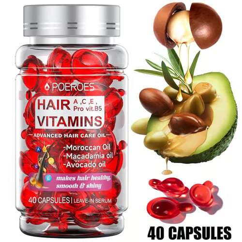 POEROES 40 Capsules Hair Oil With Argan Avocado & Moroccan Oil