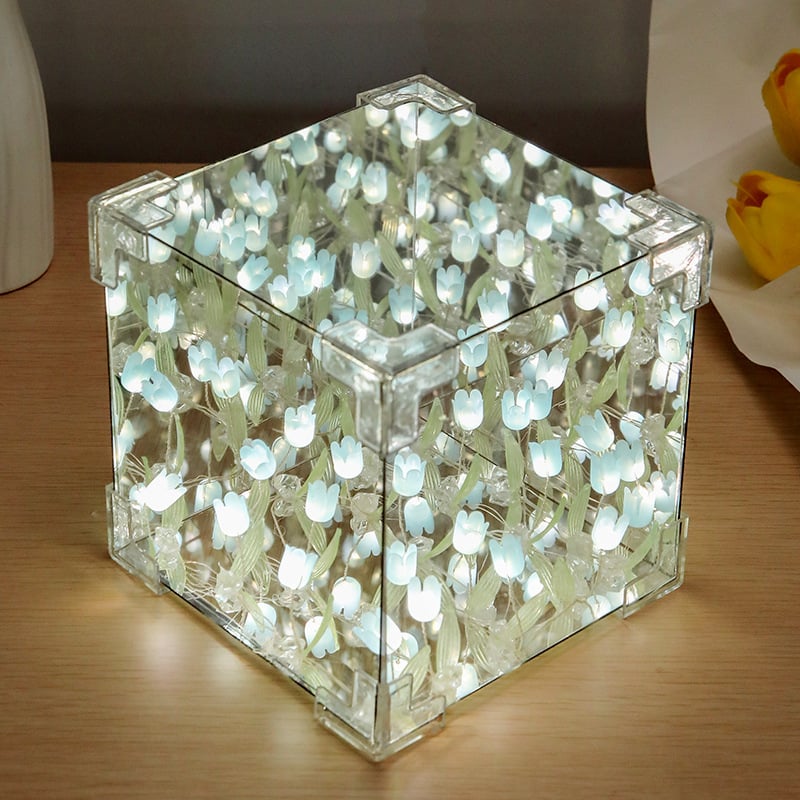 🌷Handmade DIY- Magic Cube Tulips Flower Table Lamp and Mirror 2 in 1💡