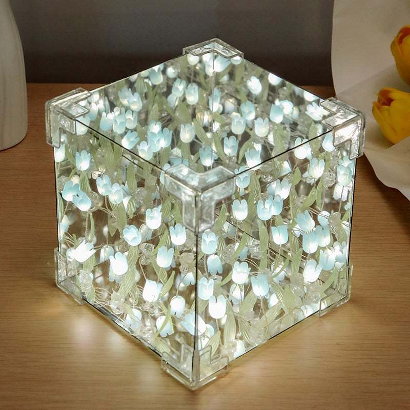 🌷Handmade DIY- Magic Cube Tulips Flower Table Lamp and Mirror 2 in 1💡