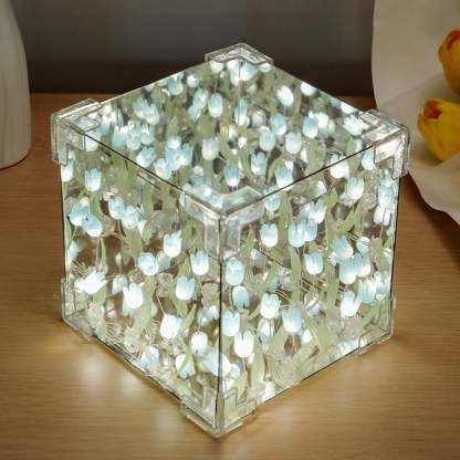 🌷Handmade DIY- Magic Cube Tulips Flower Table Lamp and Mirror 2 in 1💡