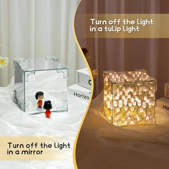 🌷Handmade DIY- Magic Cube Tulips Flower Table Lamp and Mirror 2 in 1💡