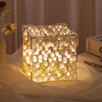 🌷Handmade DIY- Magic Cube Tulips Flower Table Lamp and Mirror 2 in 1💡