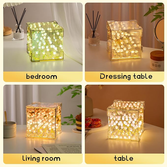 🌷Handmade DIY- Magic Cube Tulips Flower Table Lamp and Mirror 2 in 1💡