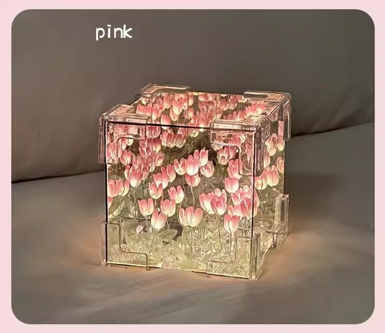 🌷Handmade DIY- Magic Cube Tulips Flower Table Lamp and Mirror 2 in 1💡