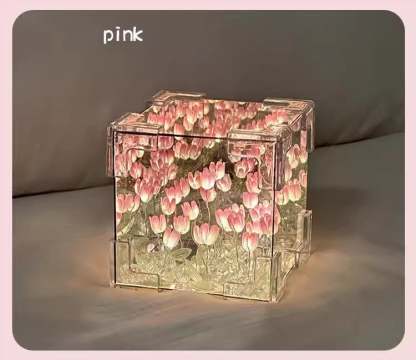 🌷Handmade DIY- Magic Cube Tulips Flower Table Lamp and Mirror 2 in 1💡