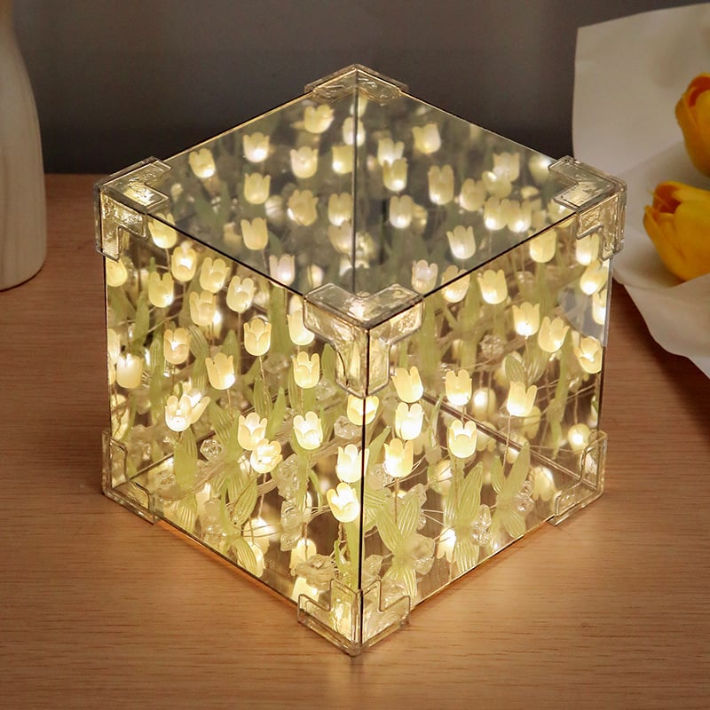 🌷Handmade DIY- Magic Cube Tulips Flower Table Lamp and Mirror 2 in 1💡