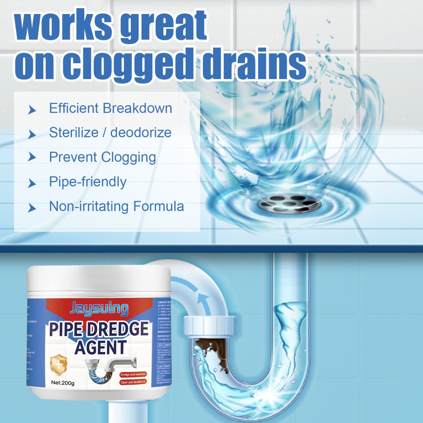 🚰 Multi-functional pipe unclogging agent