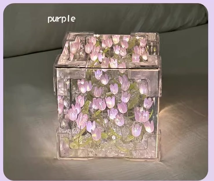 🌷Handmade DIY- Magic Cube Tulips Flower Table Lamp and Mirror 2 in 1💡