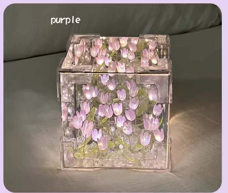 🌷Handmade DIY- Magic Cube Tulips Flower Table Lamp and Mirror 2 in 1💡