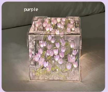 🌷Handmade DIY- Magic Cube Tulips Flower Table Lamp and Mirror 2 in 1💡